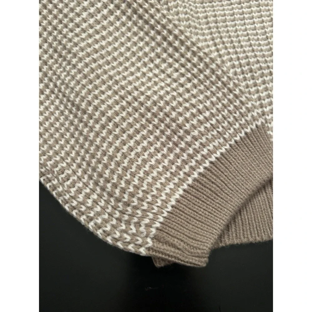 New Cardigan Sweater L Classy Taupe White Gold Time Buttons Large